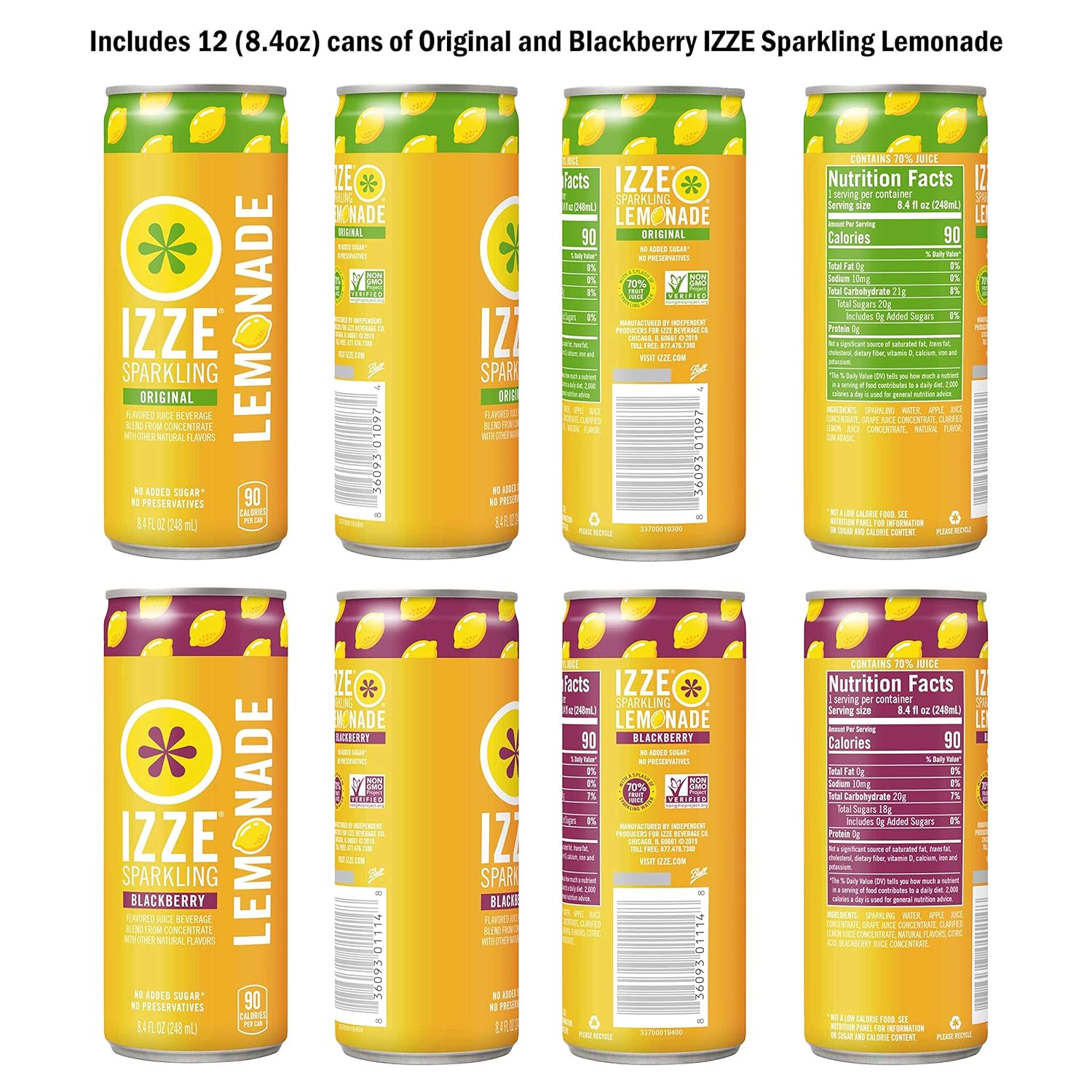 Izze Sparkling Juice, 4 Flavor Variety Pack, 8.4 Fl Oz (24 Count) - Image 2